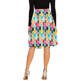 colorful hex swimwear print Melete Pleated Midi Skirt (Model D15) - Objet D'Art