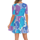 Short Sleeve Ruched Bust Flared Hem Dress - Objet D'Art