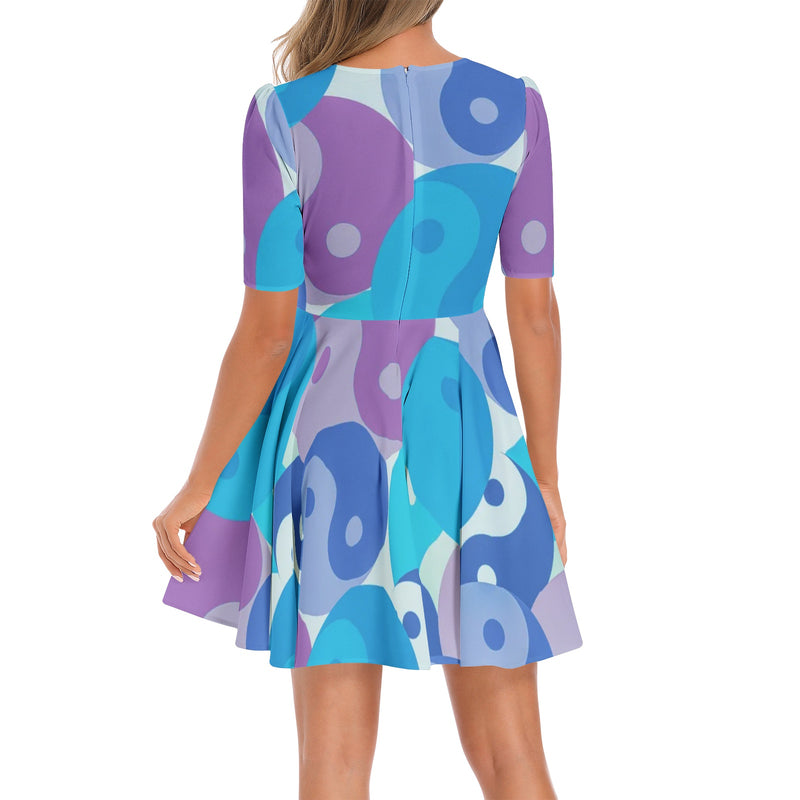 Short Sleeve Ruched Bust Flared Hem Dress - Objet D'Art
