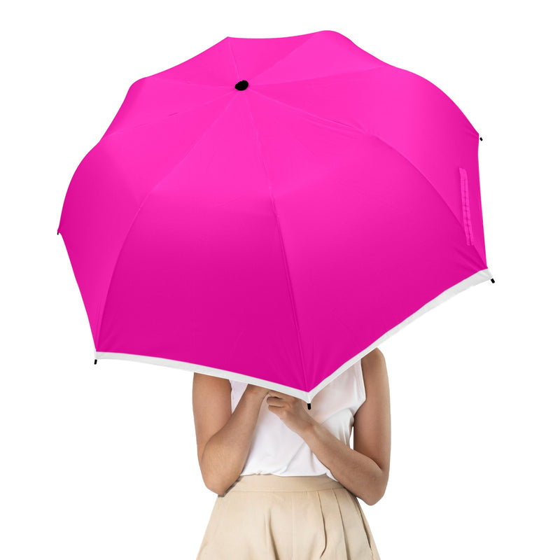 fuchsia print white border Semi-Automatic Foldable Umbrella (Model U12) - Objet D'Art