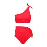scarlet flame print 2 High Waisted One Shoulder Bikini Set (Model S16) - Objet D'Art
