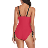 fuchsia anal2 print Drawstring Side One-Piece Swimsuit (Model S14) - Objet D'Art
