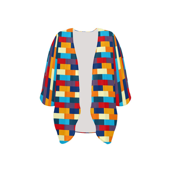 self portrait color scheme print Women's Kimono Chiffon Cover Up (Model H51) - Objet D'Art