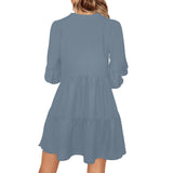 steel blue gray solid V-Neck Loose Fit Dress (Model D62) - Objet D'Art