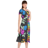 Floral Lattice Puff Sleeve Button Through Dress - Objet D'Art