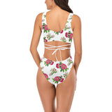 pink on white rose print Cross String Bikini Set (Model S29) - Objet D'Art