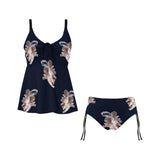 navy blue 2 print 4 Chest Drawstring Swim Dress (Model S30) - Objet D'Art