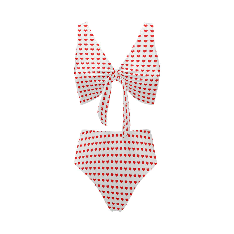 red hot heart 3 print 2 Chest Bowknot Bikini Swimsuit (Model S33) - Objet D'Art