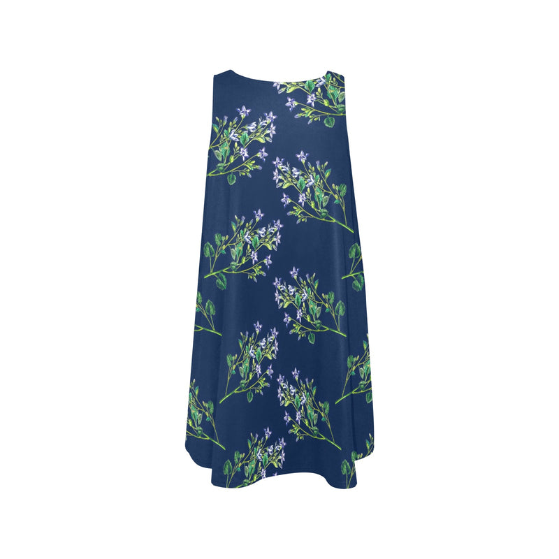 lavend print 2 Sleeveless A-Line Pocket Dress (Model D57) - Objet D'Art