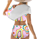 colored splat print 2 Women's Ruffle Off Shoulder Bikini Swimsuit (Model S45) - Objet D'Art
