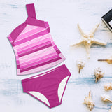 fuchsia bands print Women's One Shoulder Backless Swimsuit (Model S44) - Objet D'Art