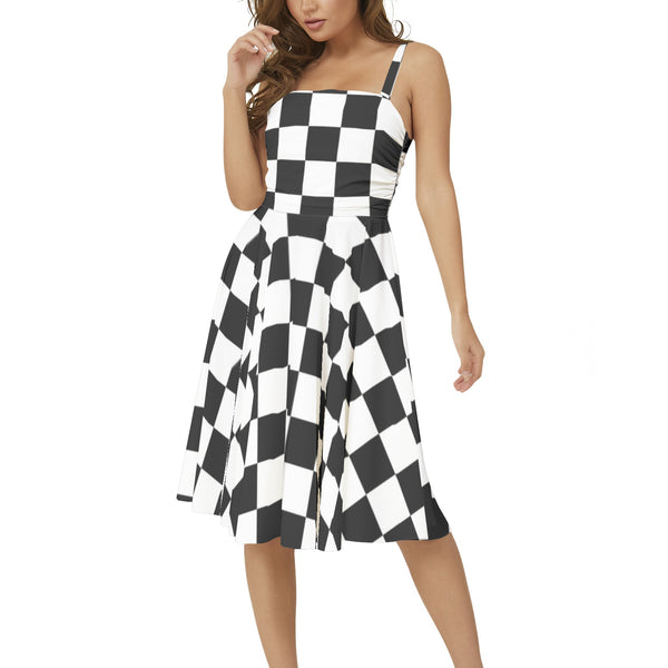 Sleeveless Square Neck Flare Hem Midi Dress - Objet D'Art