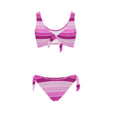 fuchsia bands print Bow Tie Front Bikini Swimsuit (Model S38) - Objet D'Art