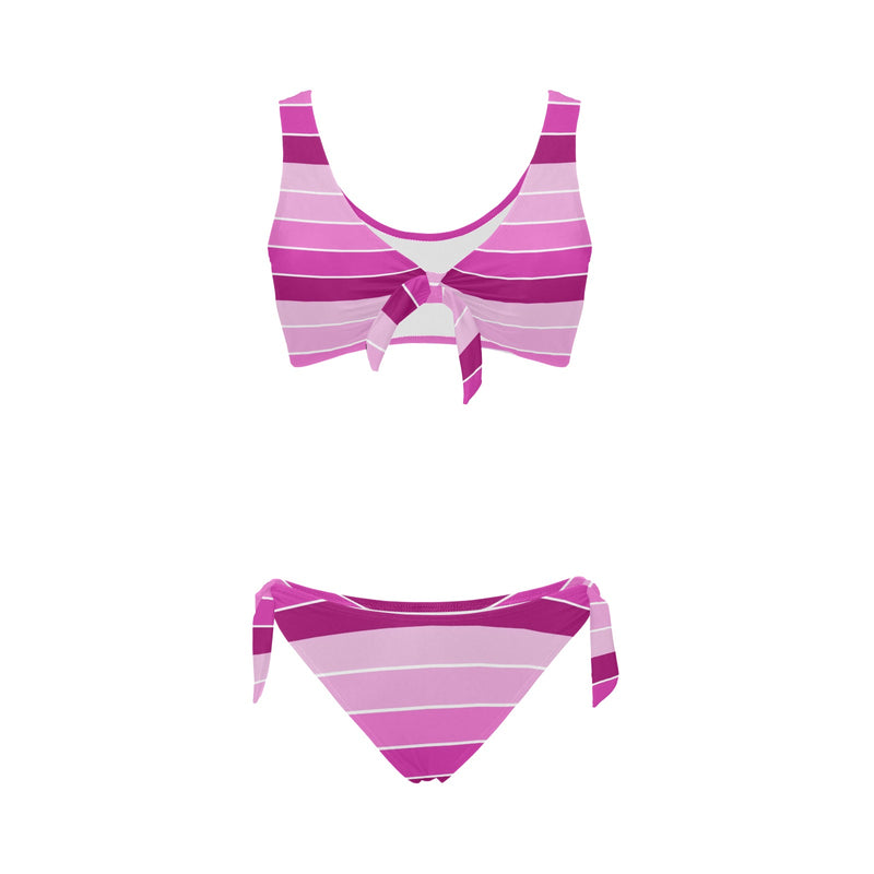 fuchsia bands print Bow Tie Front Bikini Swimsuit (Model S38) - Objet D'Art