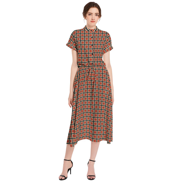 Drawstring Waist A-line Flared Midi Dress - Objet D'Art