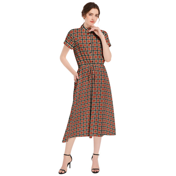 Drawstring Waist A-line Flared Midi Dress - Objet D'Art