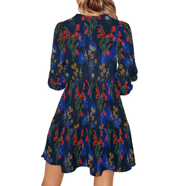 Floral V-Neck Loose Fit Dress - Objet D'Art