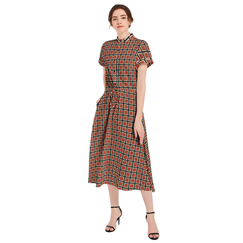 Drawstring Waist A-line Flared Midi Dress - Objet D'Art