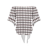 grid red gray print 2 Off Shoulder Knot Front Blouse (Model T71) - Objet D'Art