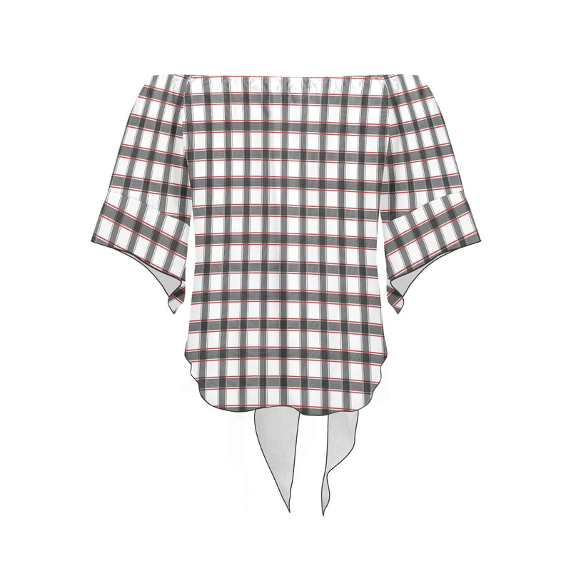 grid red gray print 2 Off Shoulder Knot Front Blouse (Model T71) - Objet D'Art