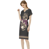 Betwing Seleeve Notch Neck Casual Dress with Belt - Objet D'Art