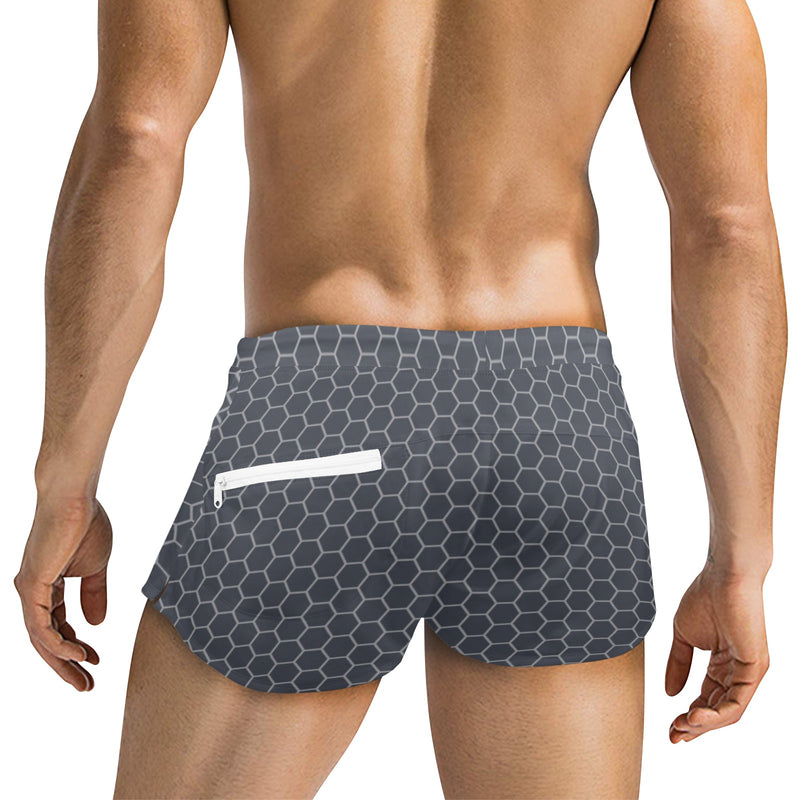 light gray hex print 5 Men's Swim Trunks with Zipper Pocket (Model L71) - Objet D'Art