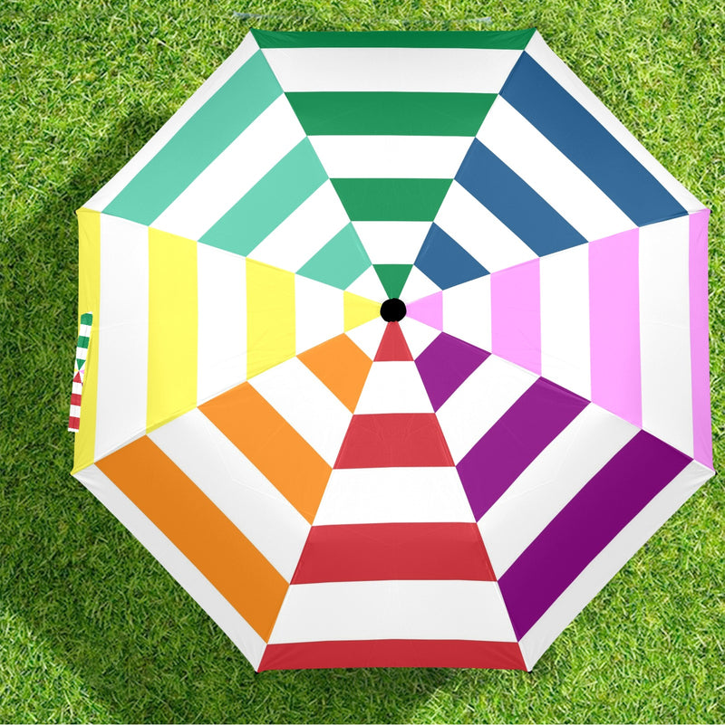Colorful World Striped Semi-Automatic Foldable Umbrella - Objet D'Art