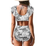 love print bw 2 Women's Ruffle Sleeve Bikini Swimsuit (Model S42) - Objet D'Art