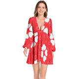 Hearts Lantern Sleeve Deep V-Neck Short Dress - Objet D'Art