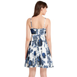 Delft Blue Roses Spaghetti Strap Sleeveless Falred Hem Short Dress - Objet D'Art