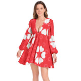 Hearts Lantern Sleeve Deep V-Neck Short Dress - Objet D'Art