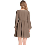 Toffee Lantern Sleeve Deep V-Neck Short Dress - Objet D'Art