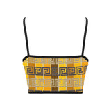 bronze striped greek key print Women's Spaghetti Strap Crop Top (Model T67) - Objet D'Art