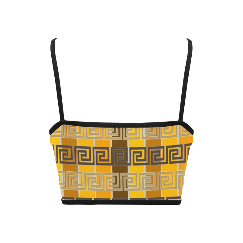 bronze striped greek key print Women's Spaghetti Strap Crop Top (Model T67) - Objet D'Art