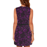 purple rose print 4 Eos Women's Sleeveless Dress (Model D01) - Objet D'Art