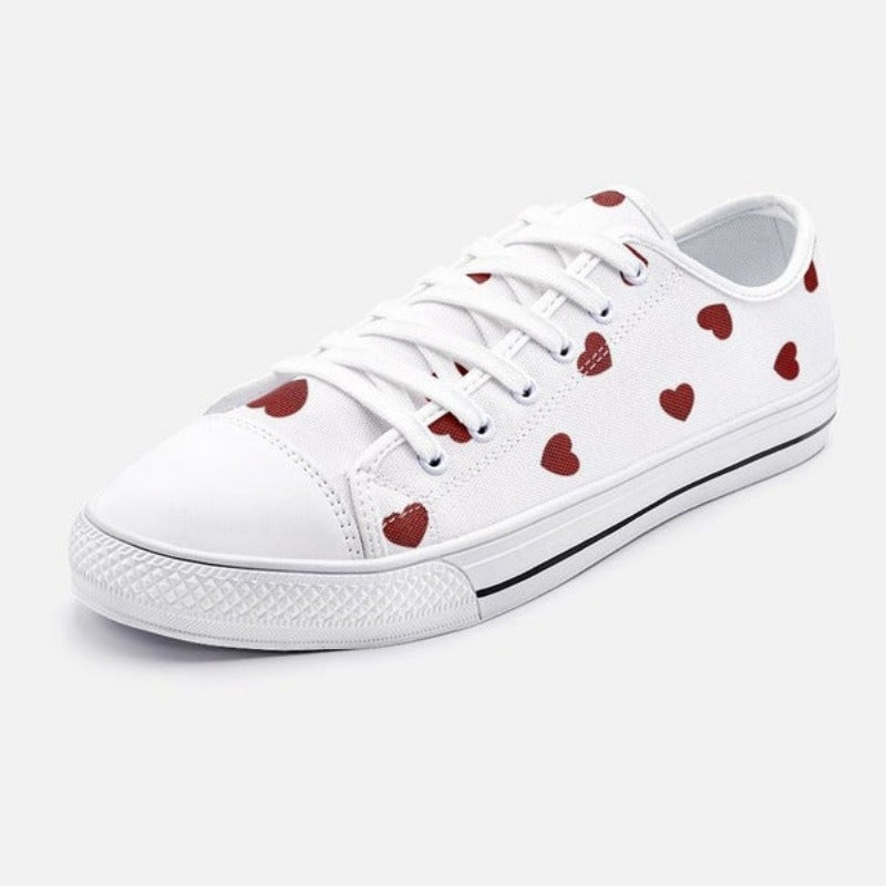 Deeply Red Heart Print Unisex Low Top Canvas Shoes - Objet D'Art