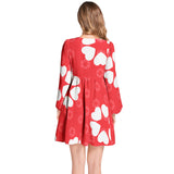 Hearts Lantern Sleeve Deep V-Neck Short Dress - Objet D'Art