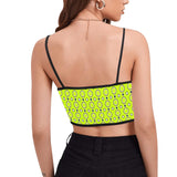 neon green polka dot unique print 2AB Women's Spaghetti Strap Crop Top (Model T67) - Objet D'Art