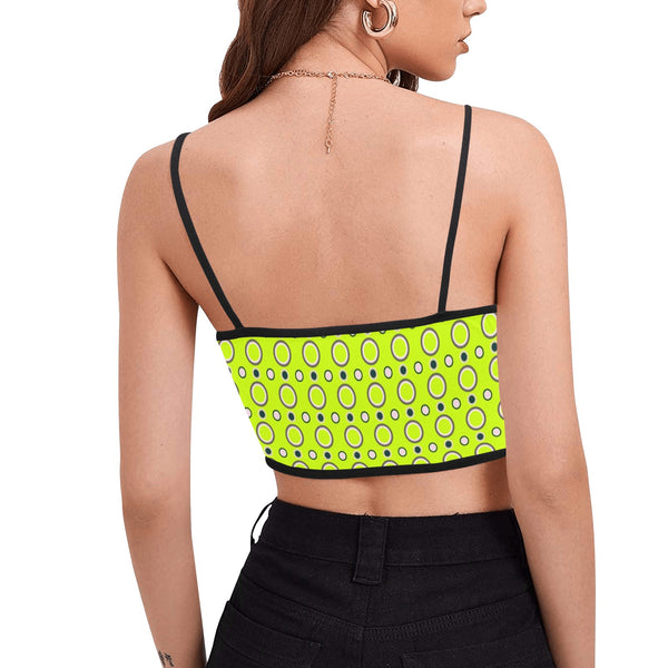 neon green polka dot unique print 2AB Women's Spaghetti Strap Crop Top (Model T67) - Objet D'Art