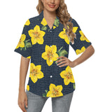 yellow flora print copy All Over Print Hawaiian Shirt for Women (Model T58) - Objet D'Art