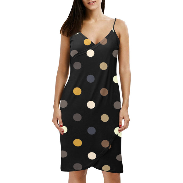 earthtone print 10A Spaghetti Strap Backless Beach Cover Up Dress (Model D65) - Objet D'Art