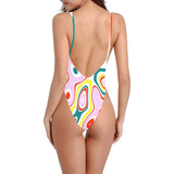colored splat print 2 Sexy Low Back One-Piece Swimsuit (Model S09) - Objet D'Art