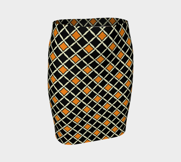 Orange Diamond Fitted Skirt - Objet D'Art
