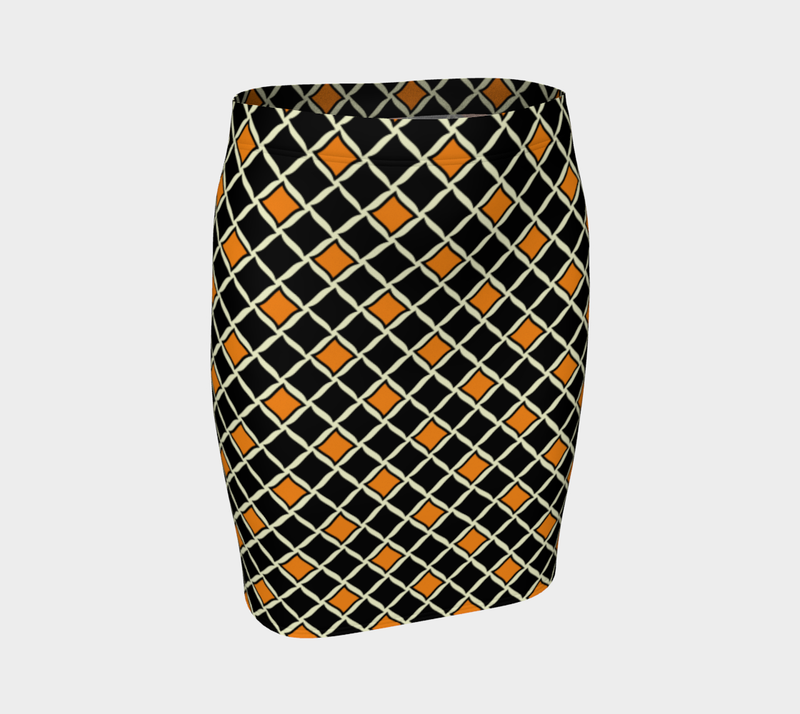 Orange Diamond Fitted Skirt - Objet D'Art