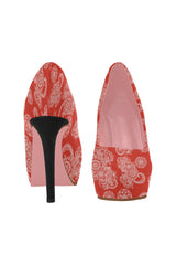 Red Paisley Women's High Heels (Model 044) - Objet D'Art