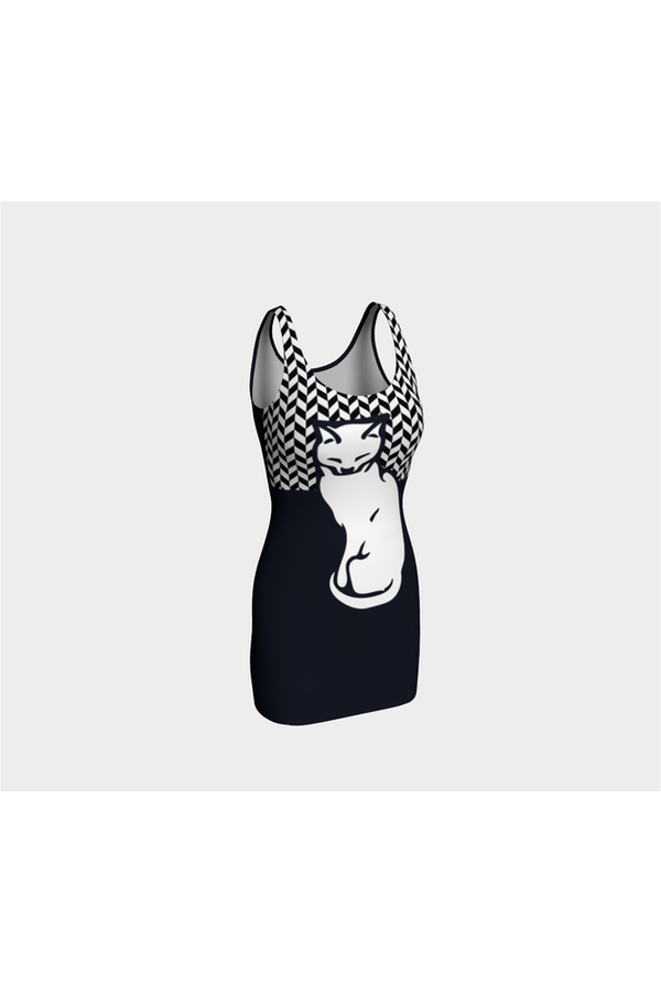 Sitting Cat on Herringbone Bodycon Dress - Objet D'Art