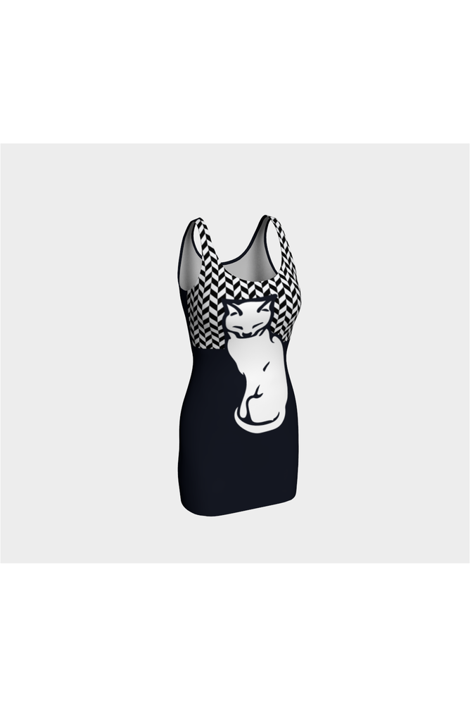 Sitting Cat on Herringbone Bodycon Dress - Objet D'Art