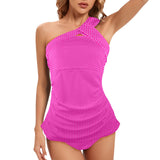 fuchsia hex print Women's One Shoulder Backless Swimsuit (Model S44) - Objet D'Art