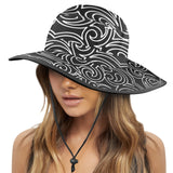 blk wht scroll print 2 Wide Brim Bucket Hat - Objet D'Art