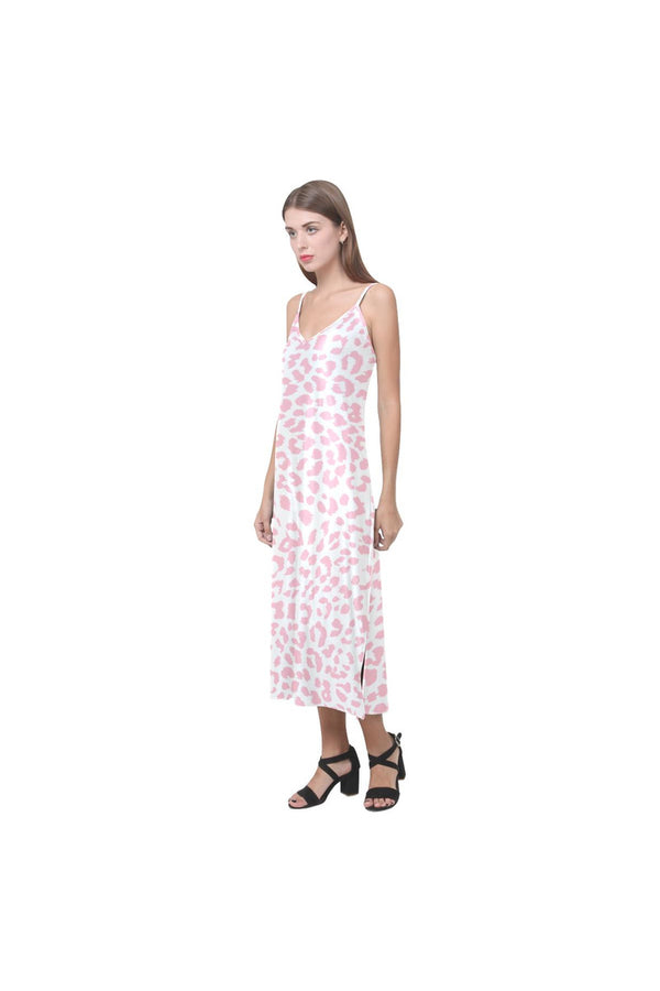 Pink Leopard V-Neck Open Fork Long Dress - Objet D'Art